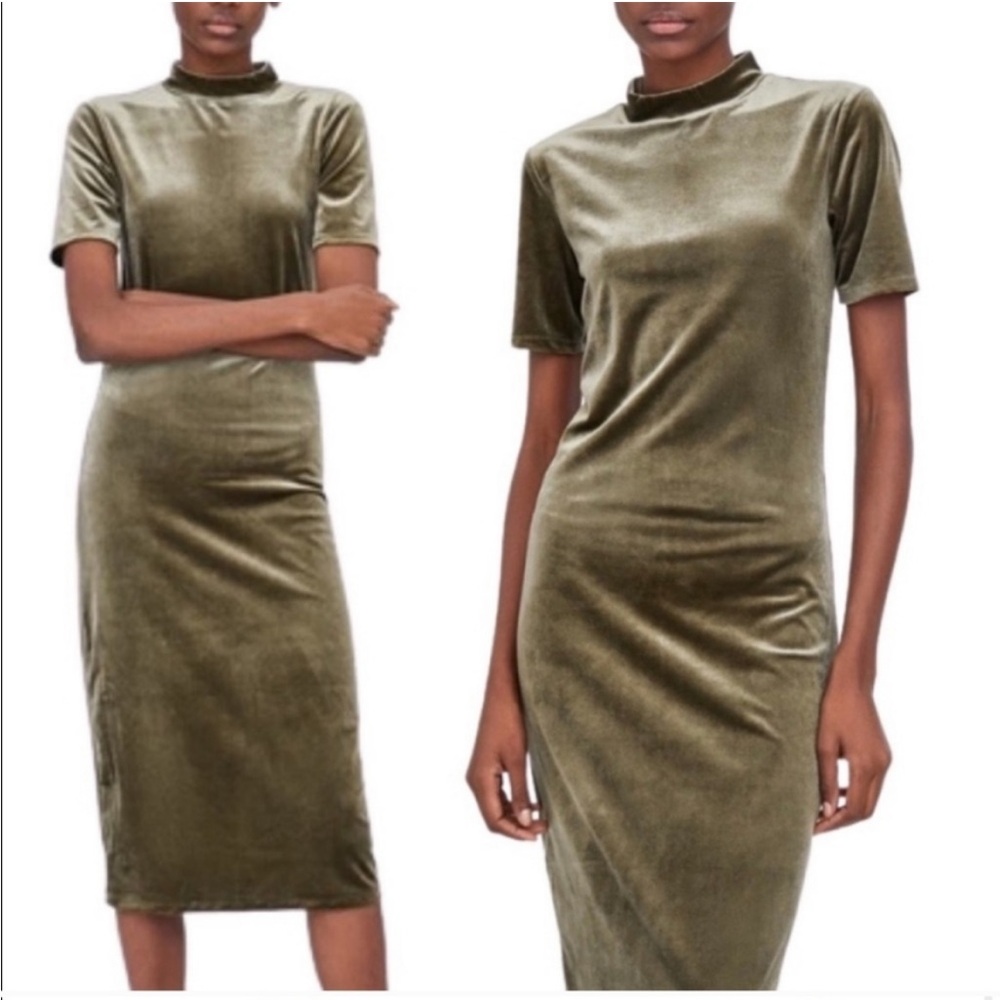 Zara Olive Velvet Dress